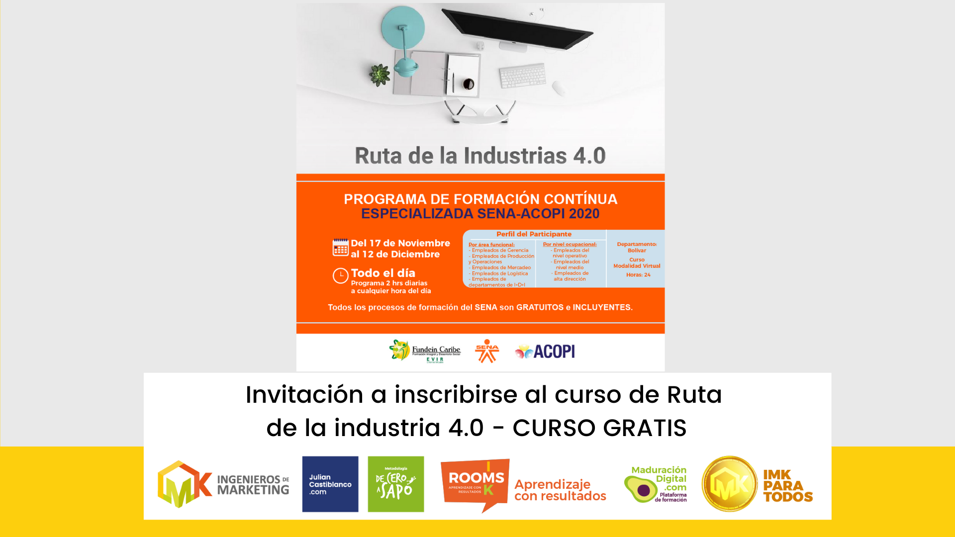 Invitación a inscribirse al curso de Ruta  de la industria 4.0 – CURSO GRATIS